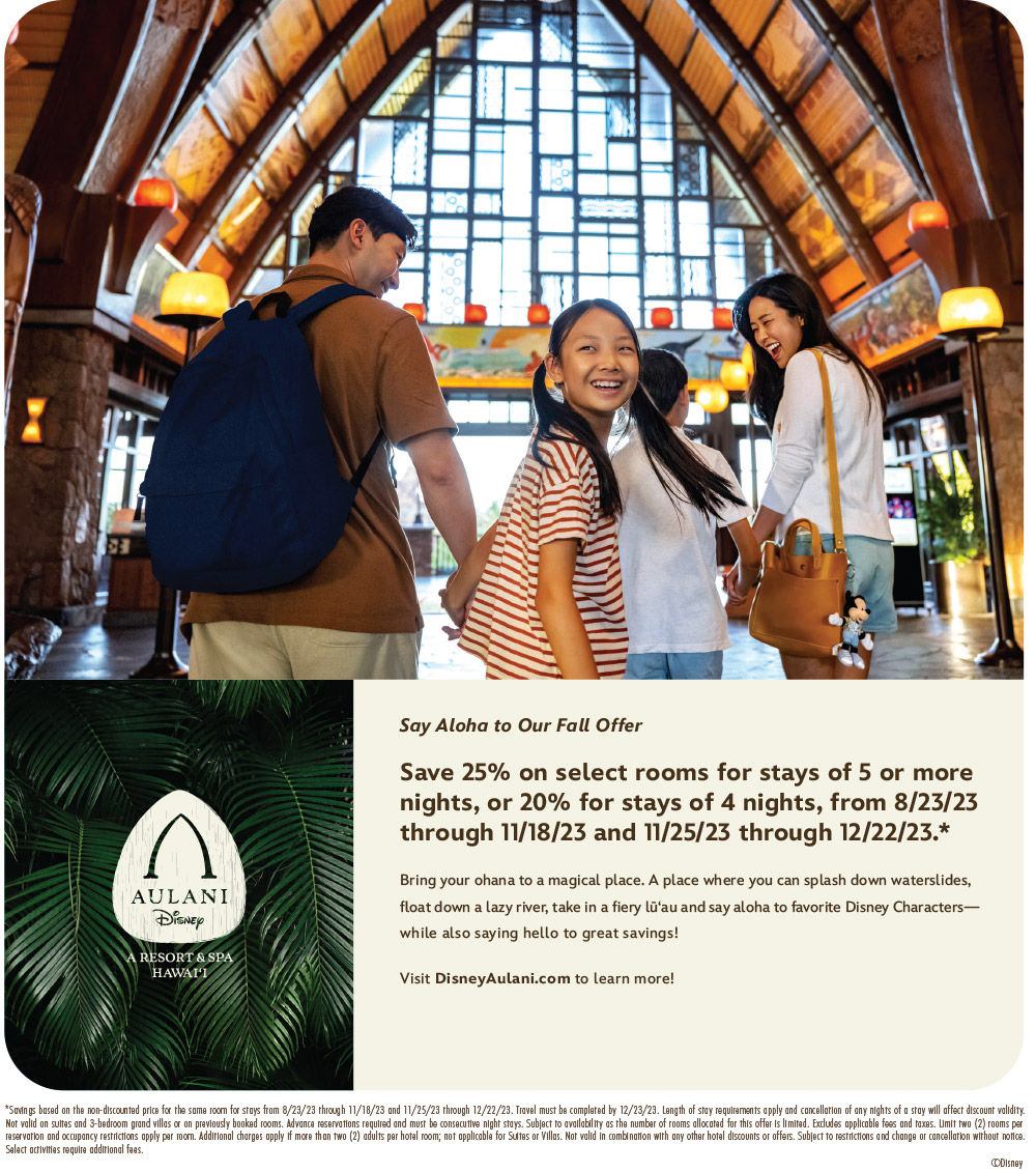 Disney's Aulani Fall Discount 2023 Tiki Room Travel